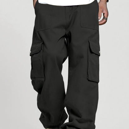 Mens Relaxed Cargo Pants - Comfort Drawstring, Trendy Solid Colors, Roomy Pockets for Casual Style