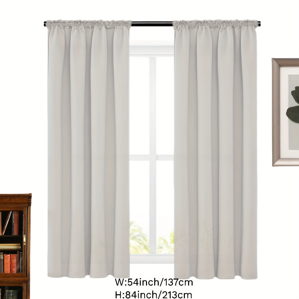 2 Panels Solid Color Simple Rod Pocket Curtain Light Filtering Curtains, Suitable For Living Room, Office Home Decor