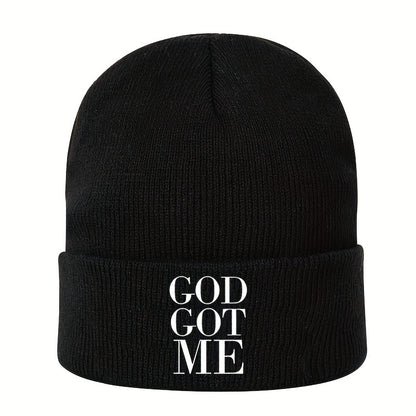 1pc Unisex Embroidered GOD GOT ME Knitted Beanie Hat - Skullies & Beanies with Unique Design, Ideal Gift Choice for Men and Women