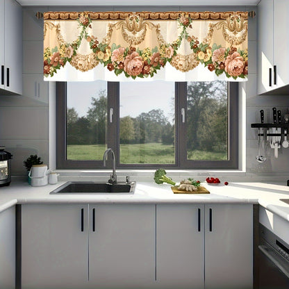 Elegant Floral Pattern Kitchen Curtain 1pc For Kitchen, Bedroom, Office, And Living Room - Semi-Transparent For Privacy And Home Decoration