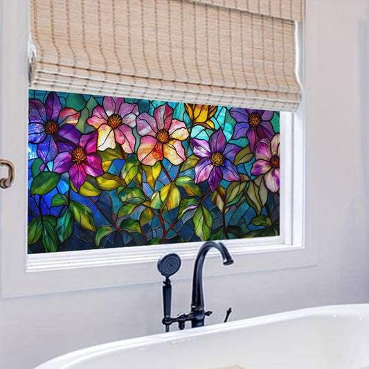 1 Roll Stained Glass Window Film, Flower Pattern Static Cling Decorative Window Tinting Film Non-Adhesive Glass Window Decals Decor For Home Office Living Room Toilet Kitchen Door And Window Home Decor