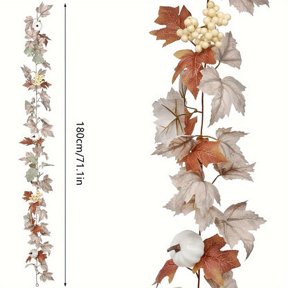1 Fall Pumpkin Wreath, 71.1 Inch Faux Maple Pumpkin Berry Vine Wreath with Pumpkin Maple Wreath, Perfect for Weddings, Thanksgiving Tables, Farmhouse Decorations