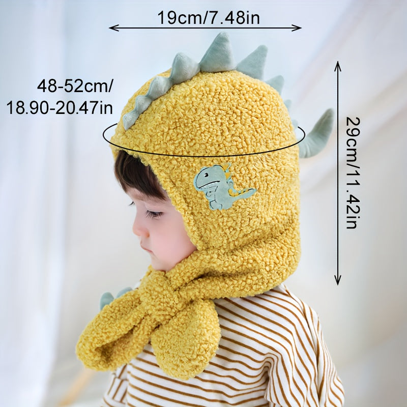 Cozy Dinosaur Plush Baby Hat & Scarf Set - Warm, Thick Ear Protection For Boys And Girls, Perfect For Fall/Winter