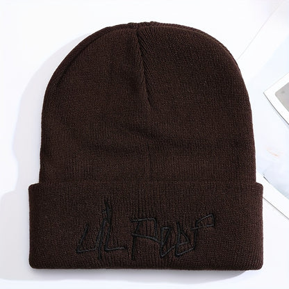 Trendy Embroidered Acrylic Beanie - Unisex Street Style, Comfortable Warmth for Winter & Autumn
