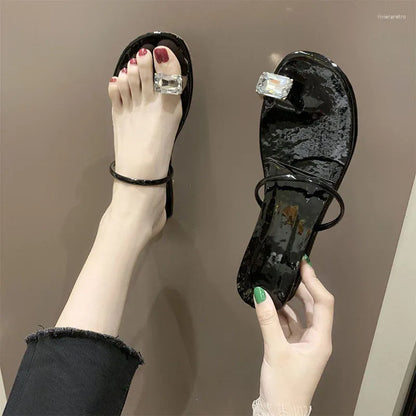 Slippers Women's High Heel Comfortable Wedge Heels Sandals Rhinestone Inlaid Flip Flops Casual Shopping Slides Summer