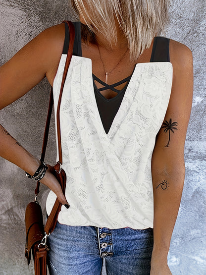 Chic Ruched Sleeveless Tank Top - Lace Detailing, Comfort Fit for Casual Summer Days, Womens Fashion