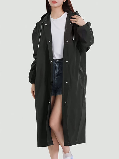 Womens Long Sleeve Thickened EVA Full-Length Hooded Raincoat - Waterproof, Windproof, Quick-Dry, and Breathable - Ideal for Cycling, Hiking, and Outdoor Adventures - Foldable, Portable, and Space-Saving Design - Casual, Comfortable, and Versatile Style