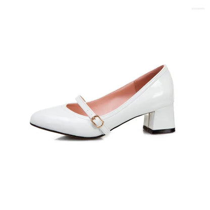 Dress Shoes Thick Heel Medium Shallow Mouth Pointed Head Patent Leather Women's