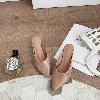 Slippers Thick Heel Plastic Mules Shoes Women Summer Sandals Pointed Toe  Jelly Female Waterproof