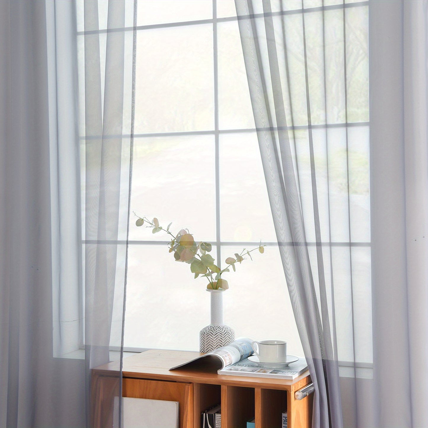 2pcs Sheer Voile Window Treatment Rod Pocket Curtains, For Kitchen Bedroom Living Room Drapes, Sunlight Filtering Privacy Protected Bedroom Living Room Office Home Decor