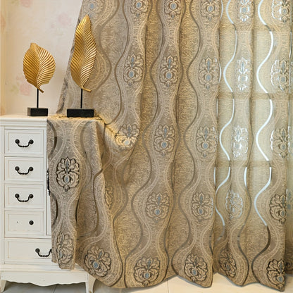 1pc Luxurious Golden Jacquard Window Curtain - Elevate Your Space with Elegant Patterns, Soft Texture, and Sunlight Filtering - Perfect for Living Room, Bedroom, and Balcony Home Decor