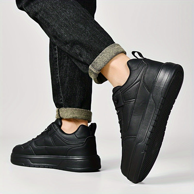 Men's Casual Comfort Skate Shoes - Stylish Solid Color, Lace-Up Sneakers with Durable MD Sole