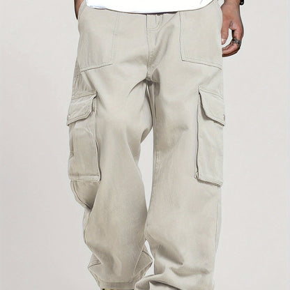 Mens Relaxed Cargo Pants - Comfort Drawstring, Trendy Solid Colors, Roomy Pockets for Casual Style