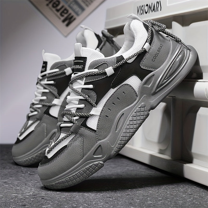 Men's Trendy Street Style Chunky Shoes, Comfy Non Slip Lace Up Durable Soft Sole Sneakers For Men's Outdoor Activities