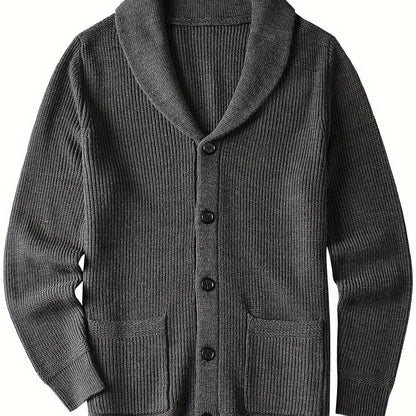Plus Size Mens Soft Knit Cardigan Sweater - Classic Shawl Collar, Warm and Cozy with Pockets - Elegant Coat Style for Winter and Fall Seasons