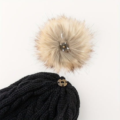 2pcs Warm Pom Pom Knitted Hat And Scarf Set For Boys And Girls