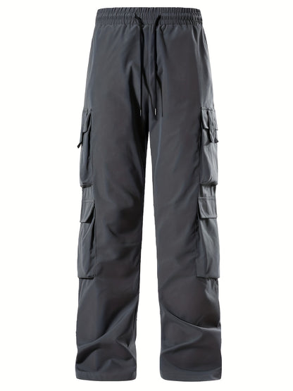 Mens Comfortable Loose Solid Cargo Pants - Multiple Spacious Pockets, Adjustable Casual Drawstring Waistband, Comfortable Loose Fit - Perfect for Outdoor Enthusiasts and Adventurers