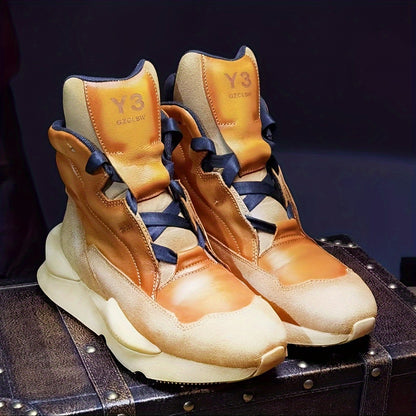 Men's High-Top Sneakers - New Release, Faux Leather Upper, Lace-Up Closure, Breathable Fabric Lining, Non-Slip Durable Sole, Alphabet & Assorted Designs, Available in Vibrant Colors, Sizes 39-44
