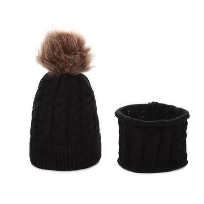2pcs/set Plain Color Children's Knitted Hat & Neck Scarf For Winter