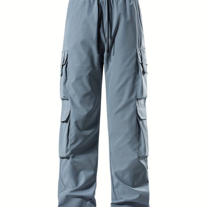 Mens Comfortable Loose Solid Cargo Pants - Multiple Spacious Pockets, Adjustable Casual Drawstring Waistband, Comfortable Loose Fit - Perfect for Outdoor Enthusiasts and Adventurers