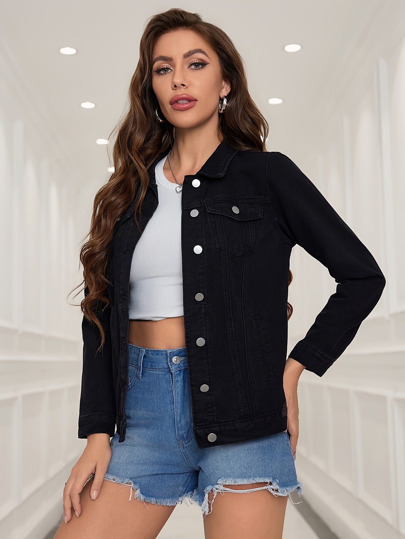 Versatile All-Season Solid Denim Top - Casual, Chic, Non-Sheer, Easy Maintenance for Everyday Comfort
