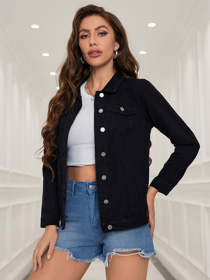 Versatile All-Season Solid Denim Top - Casual, Chic, Non-Sheer, Easy Maintenance for Everyday Comfort