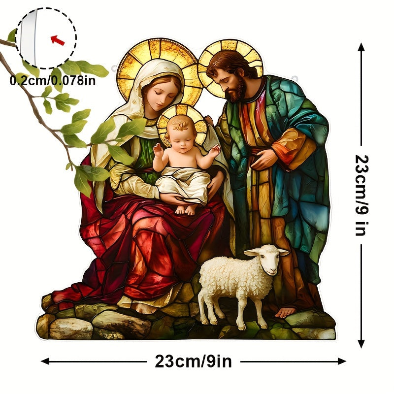 Holy Family Nativity Scene Suncatcher - 9"x9" Colorful Acrylic Window Hanging, Religious Decor for Home & Garden, Ideal Gift for Mom, Sisters, and Pastors