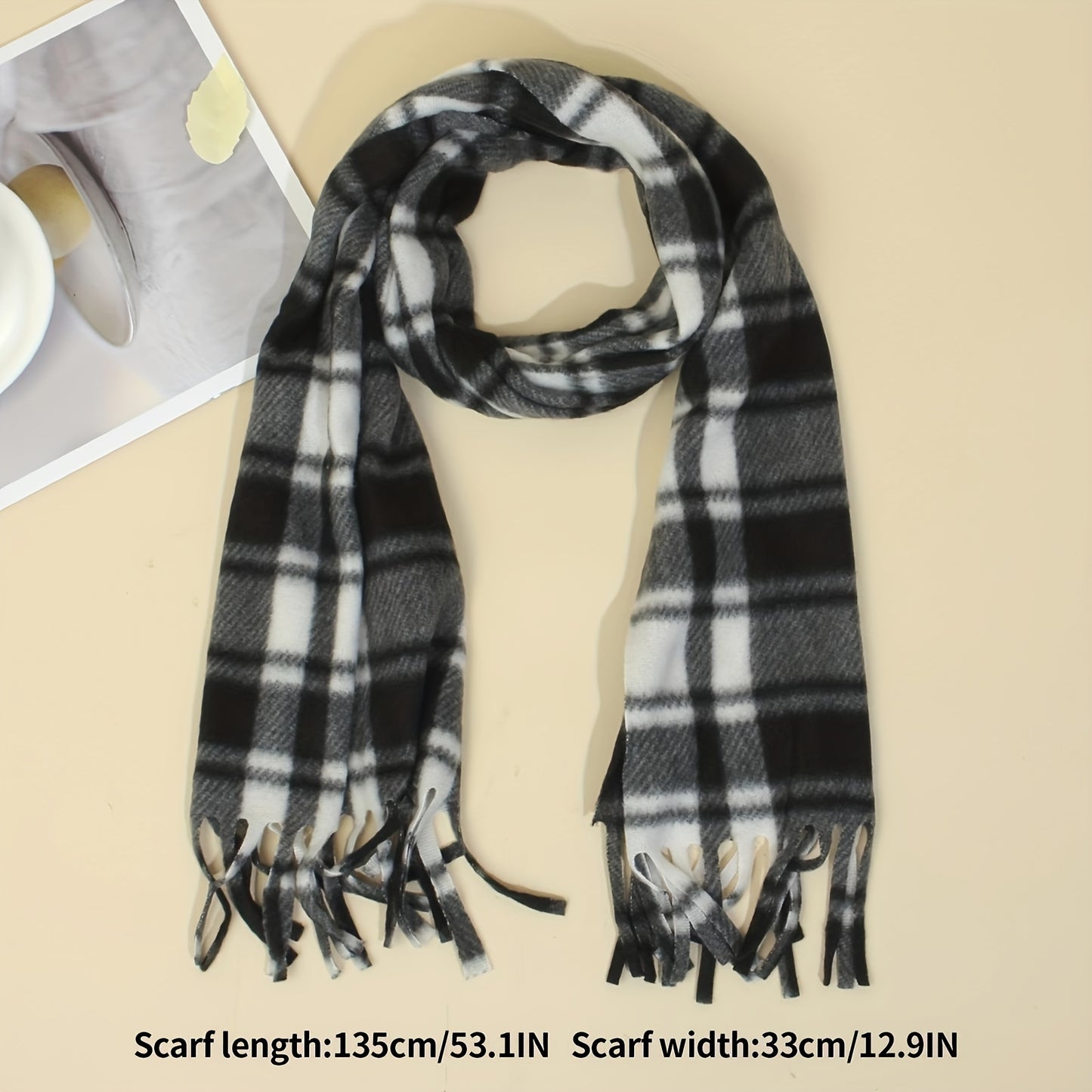 Children's Plaid Tassel Scarf - 100% Polyester, Simple Style, Geometric Pattern, Woven, Fall/Winter Season, Suitable for Ages 3-14