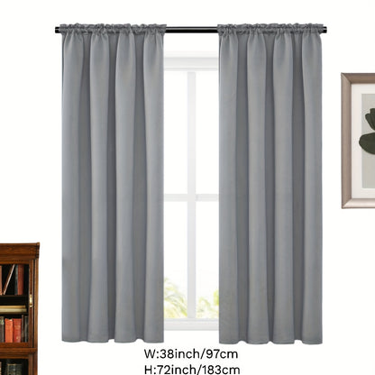 2 Panels Solid Color Simple Rod Pocket Curtain Light Filtering Curtains, Suitable For Living Room, Office Home Decor