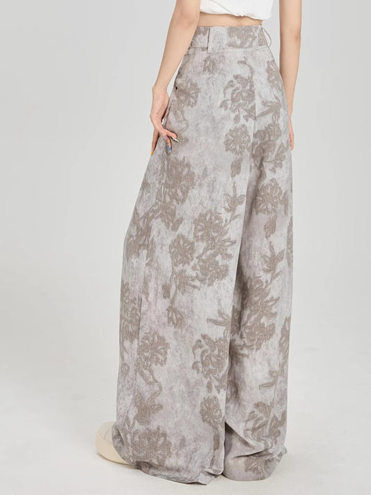 retro printed wide-leg pants children's 2025 summer high-waisted thin loose drape straight-leg culottes