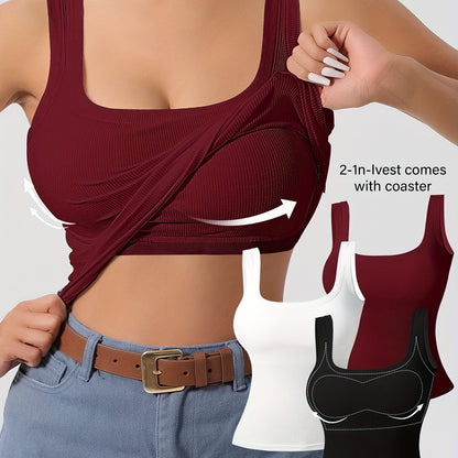 3-Pack Solid Color Super Slim Fit Tank Top - Classic Square Neck, Sleeveless, Versatile, and Easy to Pair - Pack of 3 for Endless Outfit Possibilities, Exclusively Designed for Women, Perfect for Casual, Everyday Wear