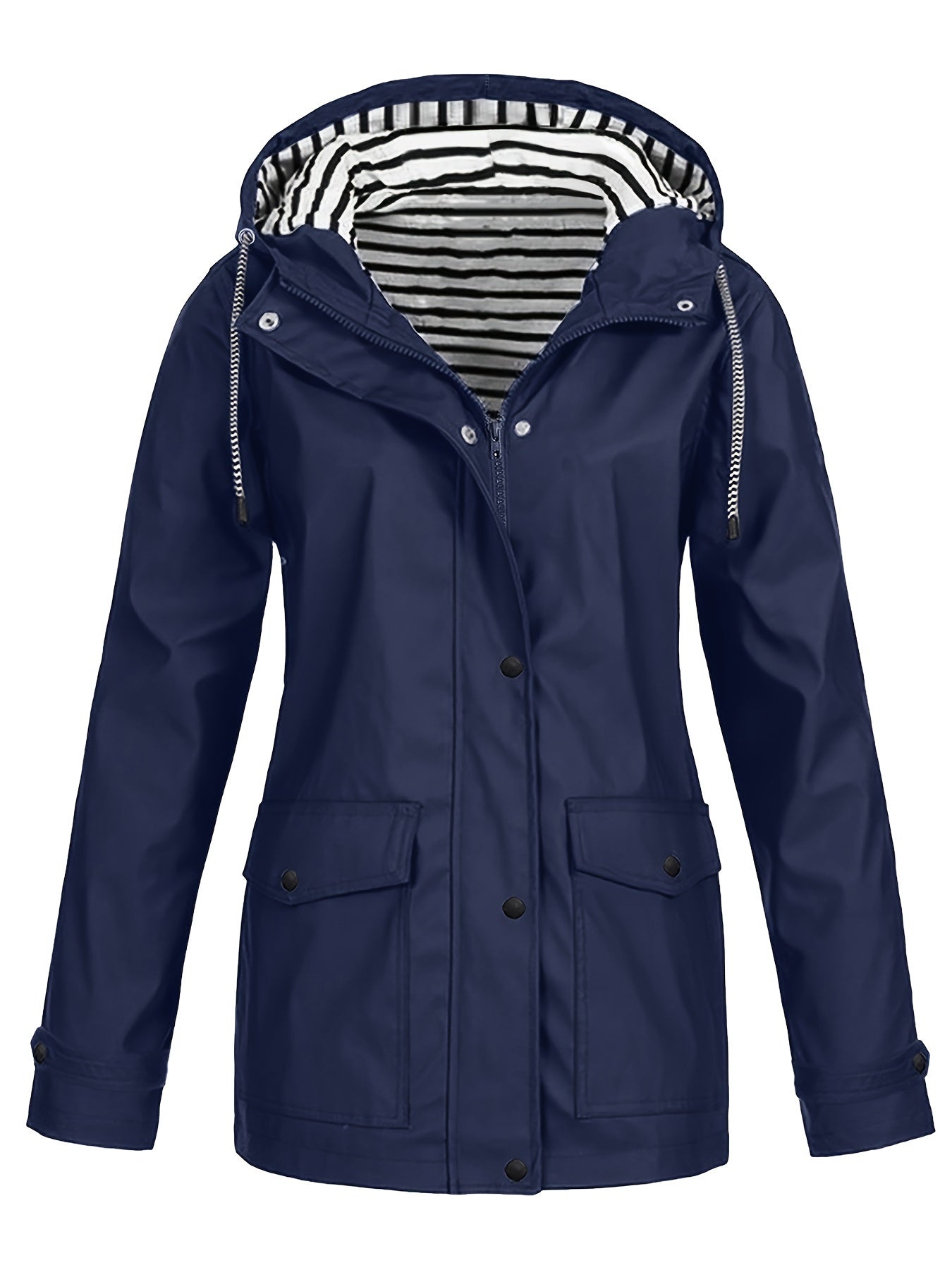Cozy Lined Striped Zip Up Hooded Jacket - Adjustable Drawstring & Versatile Zipper - Trendy Casual Outerwear for Women - Perfect for Fall & Winter