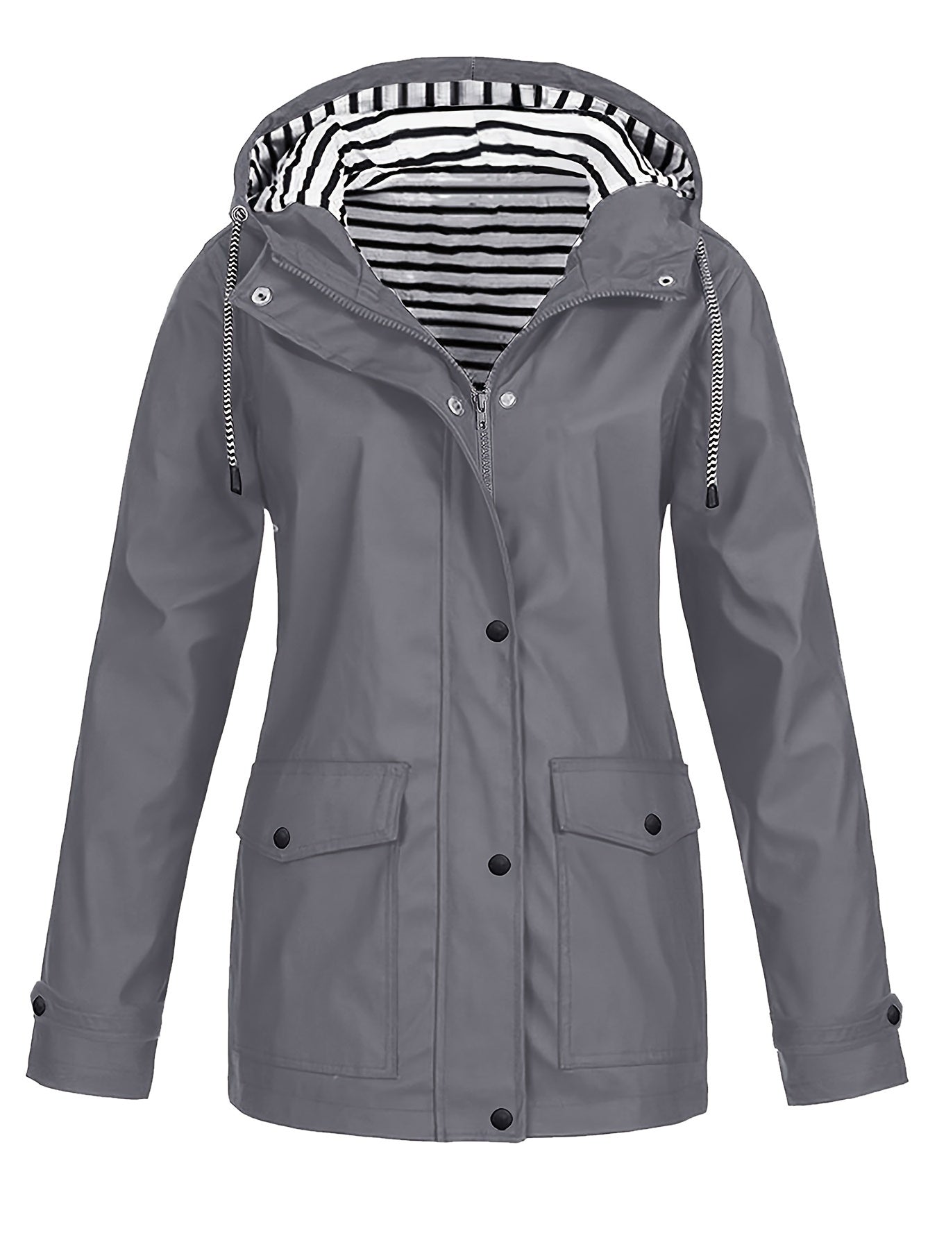 Cozy Lined Striped Zip Up Hooded Jacket - Adjustable Drawstring & Versatile Zipper - Trendy Casual Outerwear for Women - Perfect for Fall & Winter