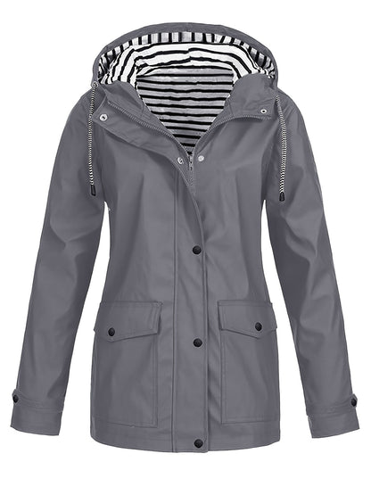 Cozy Lined Striped Zip Up Hooded Jacket - Adjustable Drawstring & Versatile Zipper - Trendy Casual Outerwear for Women - Perfect for Fall & Winter