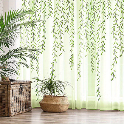 1pc Elegant Willow Leaf Strip Window Sheer Curtains for Home Decor - Rod Pocket Design for Kitchen, Bedroom, Study, Cafe, and Living Room