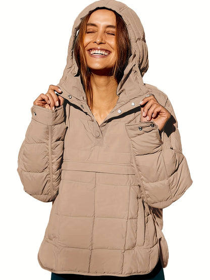 Womens Stylish Solid Hooded Winter Coat - Cozy Fleece Lined, Long Sleeve, Warm Outerwear for Fall & Winter - Versatile Casual Style