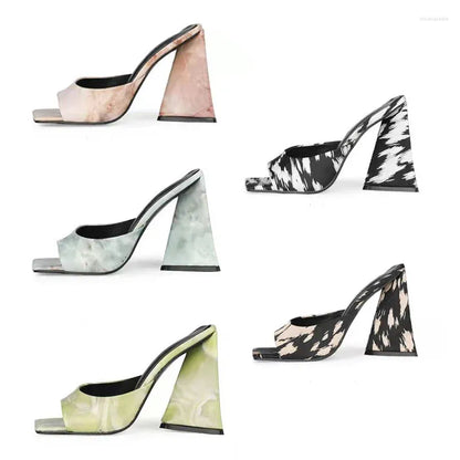 Slippers Women Pumps Heels Platform Slides Large Size Patent Leather Sandals Mules Shoes Summer