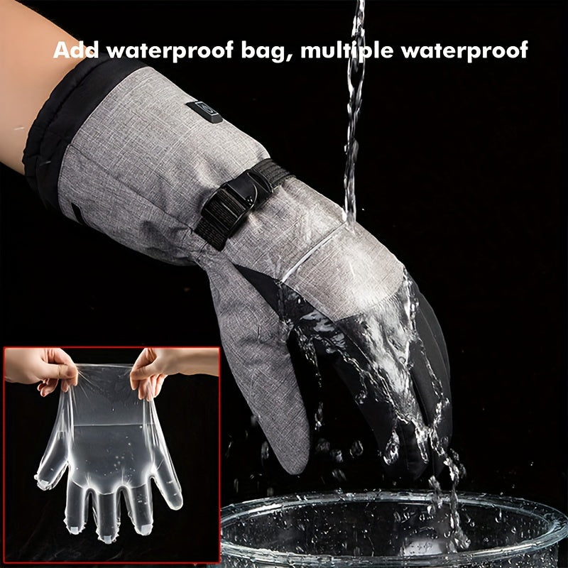 1 Pair Winter Outdoor Heated Gloves, Full Finger Touch Screen, Waterproof Thermal Gloves for Skiing, Running, Cycling, Hiking, Hunting, Fishing, Polyester Fabric, Hand Washable, Drawstring Closure, Festive for Christmas, Halloween, New Year, Labor Day
