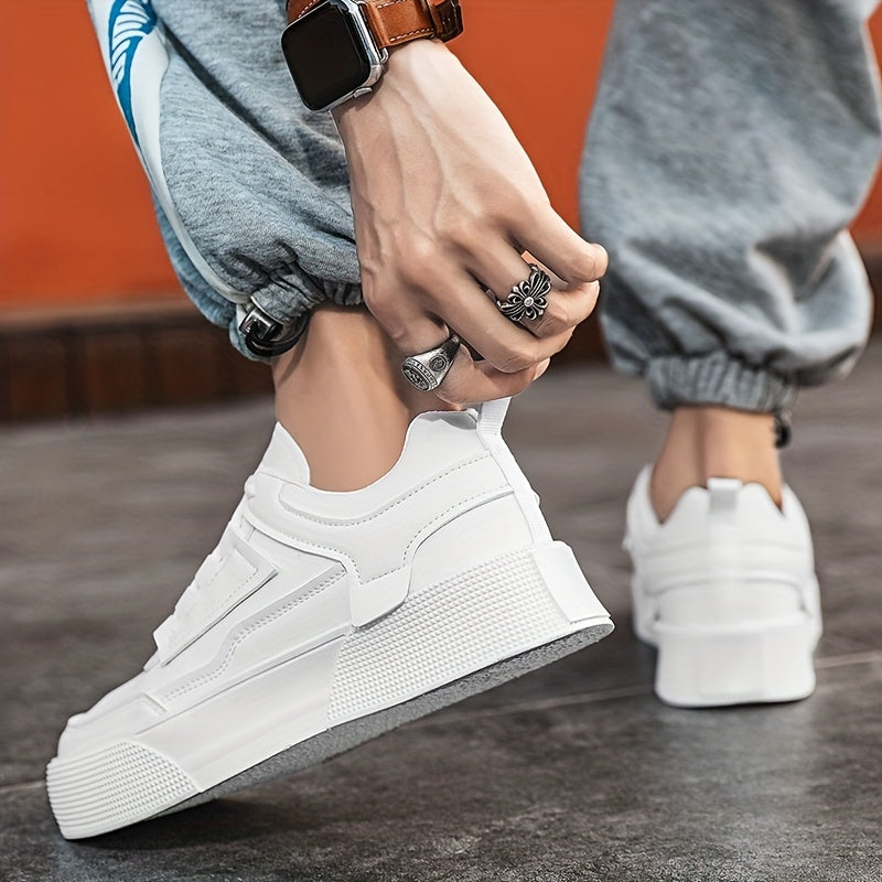 Men's Lace-up Platform Sneakers, Skate Shoes With Good Grip, Breathable