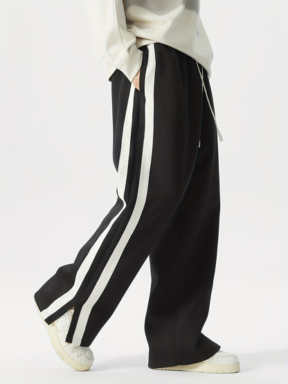 Men's Plus Size Casual Joggers - Loose Fit, Slimming Effect, Stretchy Polyester Blend, Machine Washable, Geometric Pattern, All-Season Comfort