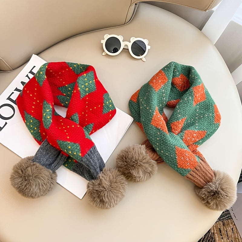 1pc Winter Christmas Tree Boys And Girls Knitted Jacquard Scarf, Wool Thread Cross Hanging Wool Neck Warmer
