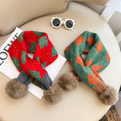1pc Winter Christmas Tree Boys And Girls Knitted Jacquard Scarf, Wool Thread Cross Hanging Wool Neck Warmer