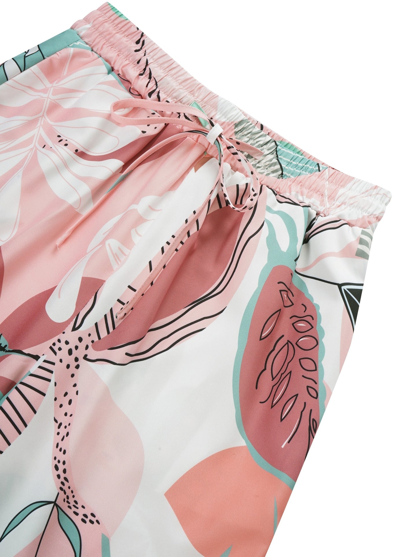 chic Womens Two-piece Outfit Set - Relaxed Fit V-neck Top with Boho Batwing Sleeves & Exotic Tropical Print Wide Leg Pants - Casual Fashion Clothing Ensemble