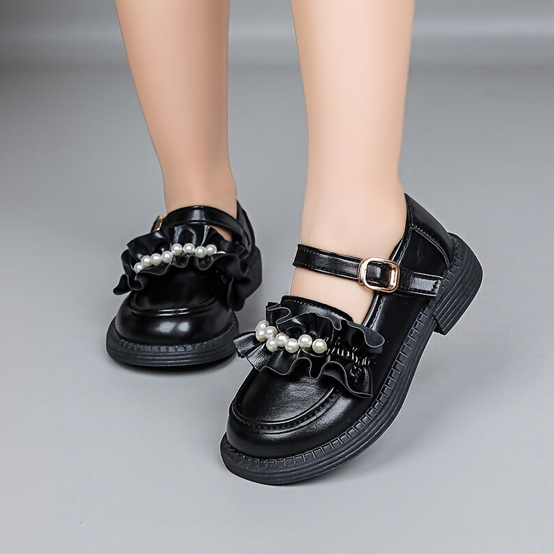 Chic & Comfy Girls' Princess Shoes - Cute Bowknot, Solid Color, All-Season with Hook-and-loop Fastener Closure, Faux Leather