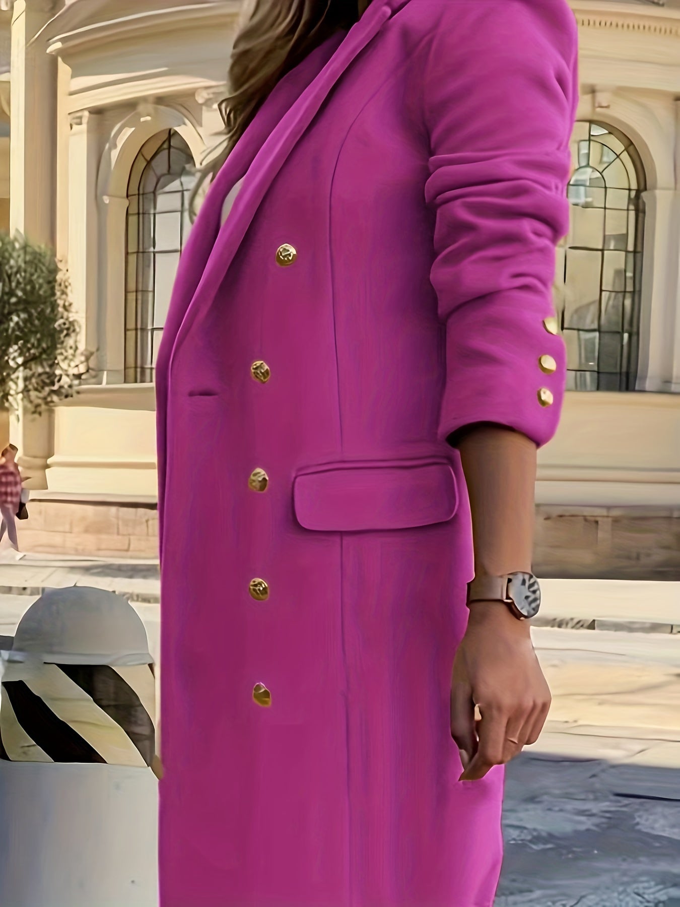 Double-breasted Notched Collar Coat, Elegant Long Sleeve Coat For Fall & Winter, Women's Clothing