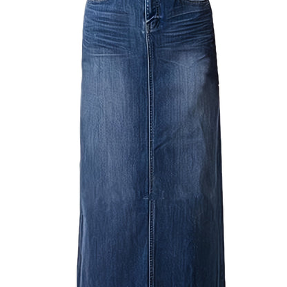 Womens Flattering Maxi Pencil Jean Skirt - Flattering High Waist Design, Classic A-Line Silhouette, Flowing Long Length - Designed for Ladies and Women, Made from Premium Blue Denim, Stylish Jean Skirt Style