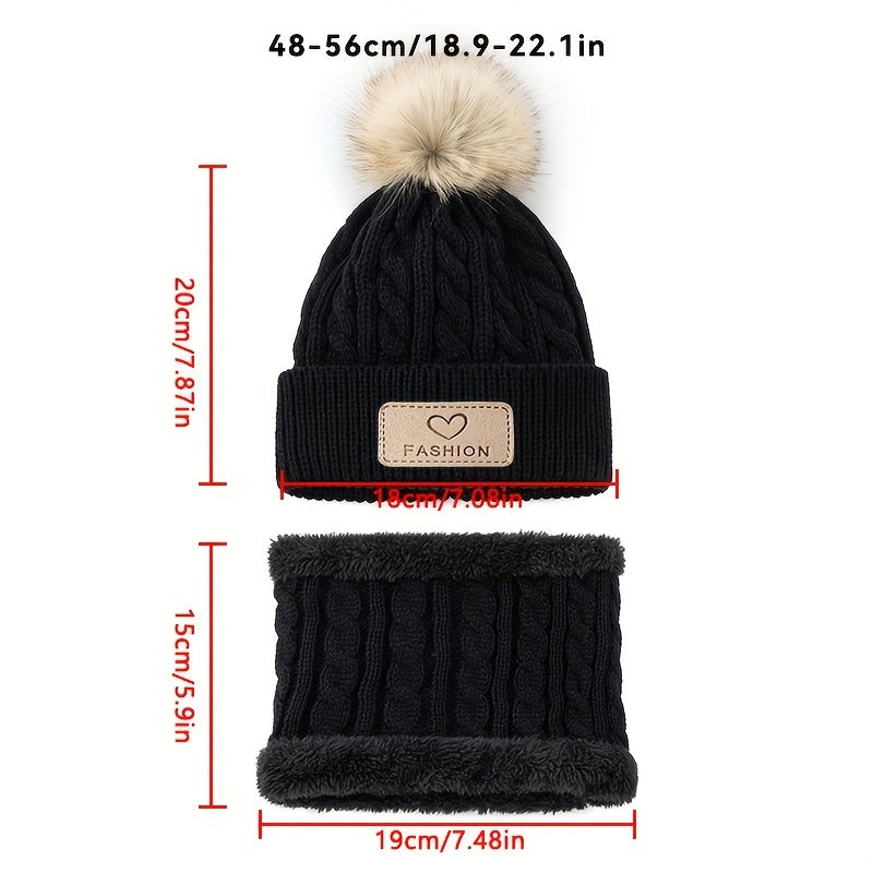 2pcs Warm Pom Pom Knitted Hat And Scarf Set For Boys And Girls