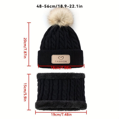 2pcs Warm Pom Pom Knitted Hat And Scarf Set For Boys And Girls