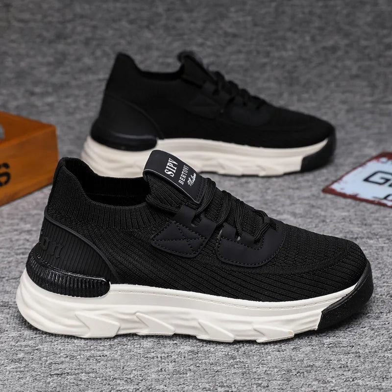 Men Sports Shoes New Lace-up Autumn Plus Size Athleisure Shoes Breathable Knitted Shoes Sneakers Beige Free shipping