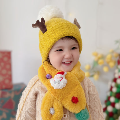 Christmas Elk Antler Knitted Hat & Snowman Scarf & Gloves